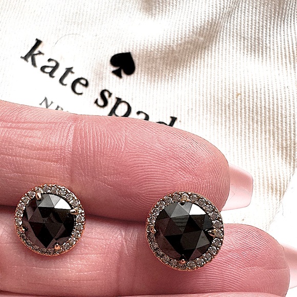 ♣️ Kate Spade Black Onyx Crystal Pave Halo Stud Earrings - Picture 10 of 13